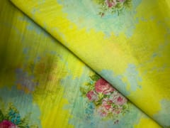 Lemon Yellow Floral Chanderi Mul Fabric
