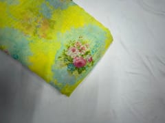Lemon Yellow Floral Chanderi Mul Fabric