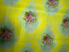 Lemon Yellow Floral Chanderi Mul Fabric