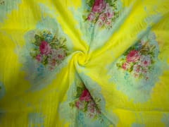 Lemon Yellow Floral Chanderi Mul Fabric
