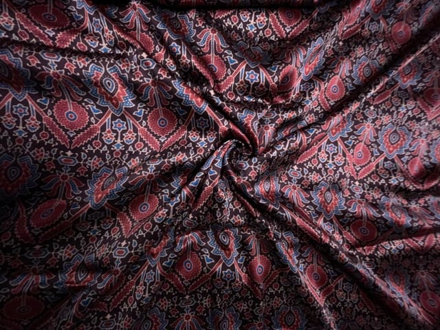 Dark Brown Floral Modal Satin Fabric