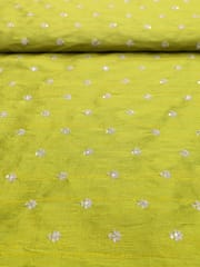 Green Raw Silk Fabric With Zari Work Butti