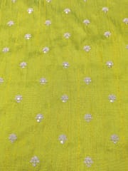 Green Raw Silk Fabric With Zari Work Butti
