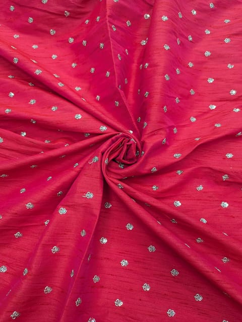 Rani Pink Raw Silk Fabric With Sequins & Zari Work Butti