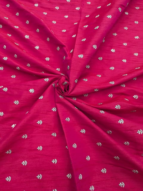 Rani Pink Raw Silk Fabric With Sequins & Zari Work Butti