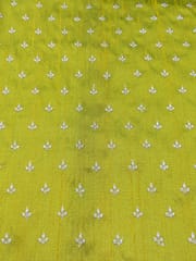 Green Raw Silk Fabric With Zari Work Butti