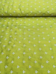 Green Raw Silk Fabric With Zari Work Butti