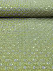 Green Raw Silk Fabric With Zari Work