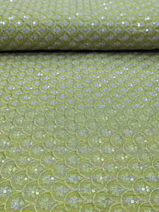 Green Raw Silk Fabric With Zari Work