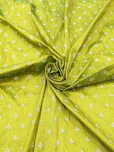 Green Raw Silk Fabric With Zari Work Butti