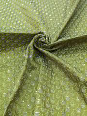 Green Raw Silk Fabric With Zari Work