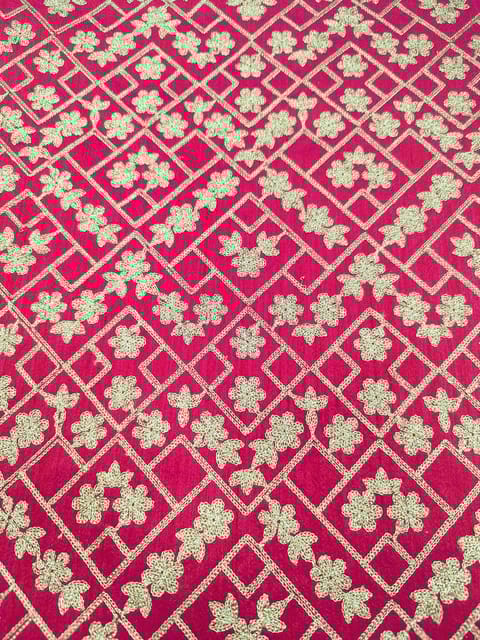 Rani Pink Raw Silk Fabric With Zari Work