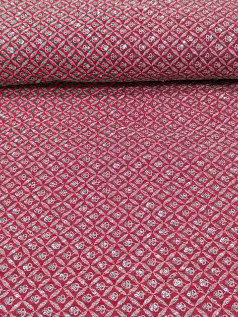 Rani Pink Raw Silk Fabric With Sequins & Zari Work