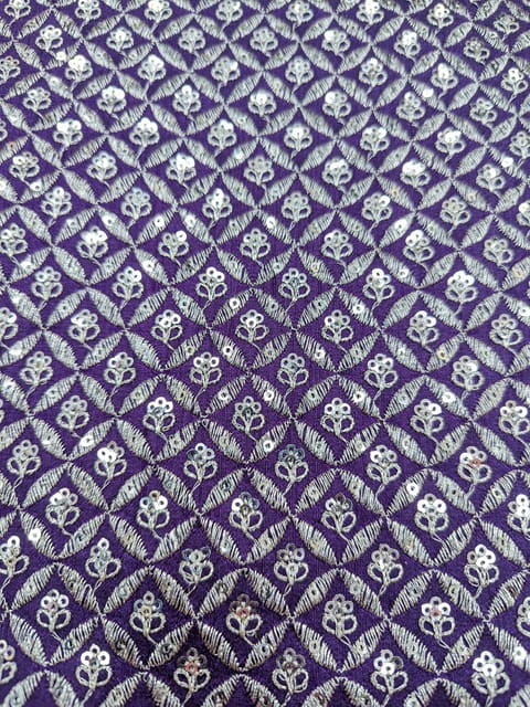 Purple Raw Silk Fabric With Sequins & Zari Work