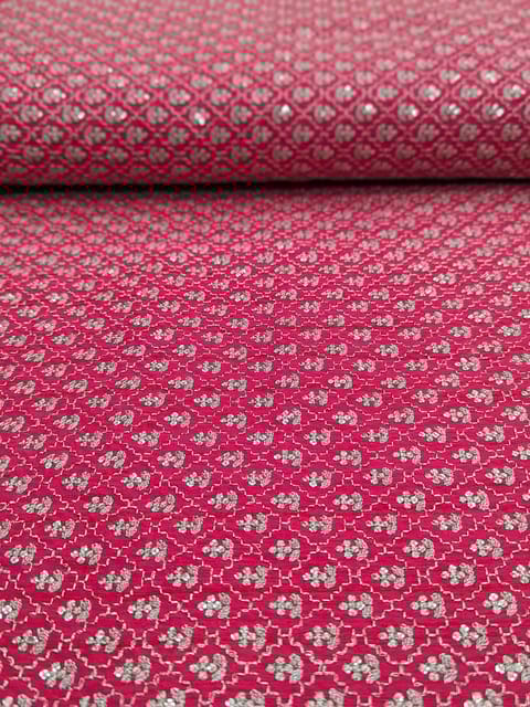 Rani Pink Raw Silk Fabric With Sequins & Zari Work