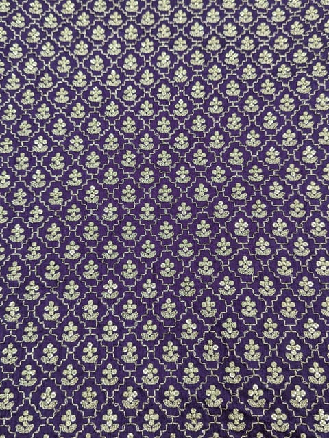 Purple Raw Silk Fabric With Sequins & Zari Work