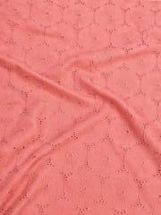 Peach floral eyelet Schiffli Embroidered Fabric