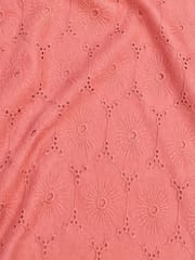 Peach floral eyelet Schiffli Embroidered Fabric