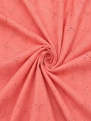 Peach floral eyelet Schiffli Embroidered Fabric