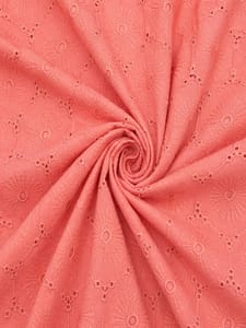 Peach floral eyelet Schiffli Embroidered Fabric