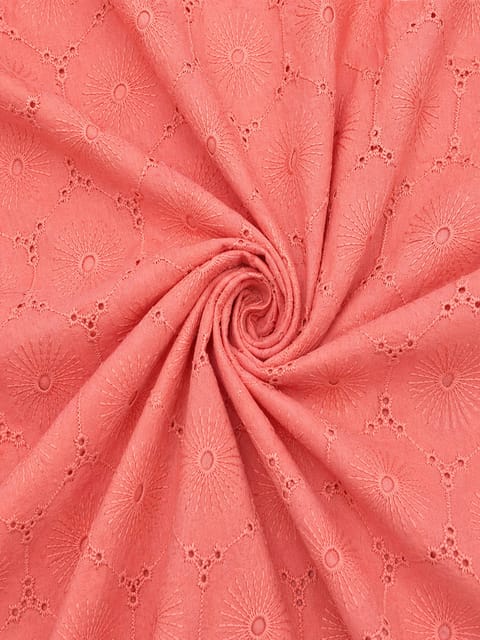 Peach floral eyelet Schiffli Embroidered Fabric