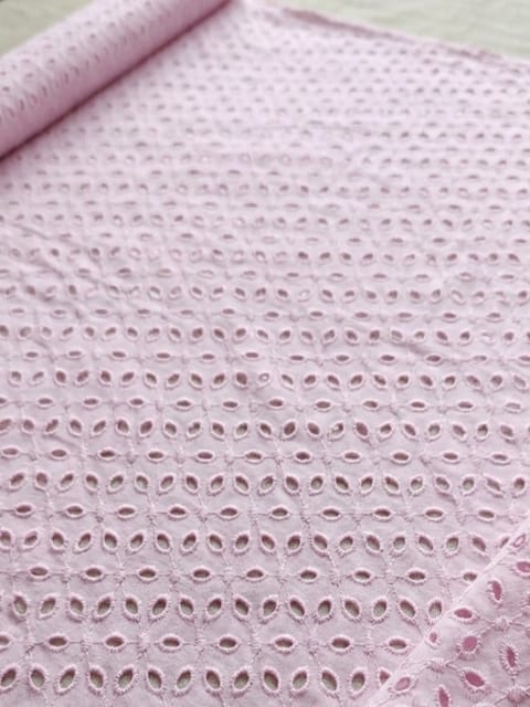Baby Pink  six hole Pattern Schiffli Embroidered Fabric