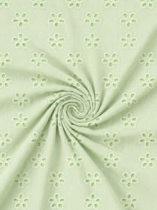 Lime Green  six hole Pattern Schiffli Embroidered Fabric