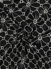 Black Daisy Web Pattern Schiffli Embroidered Fabric