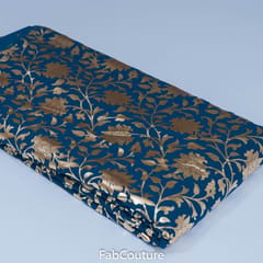 Peacock Green Colour Georgette Foil Floral Printed Fabric (1Meter Cut Piece)