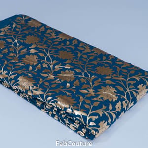 Peacock Green Colour Georgette Foil Floral Printed Fabric (1Meter Cut Piece)