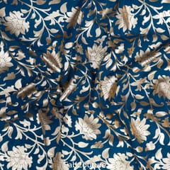 Peacock Green Colour Georgette Foil Floral Printed Fabric (1Meter Cut Piece)