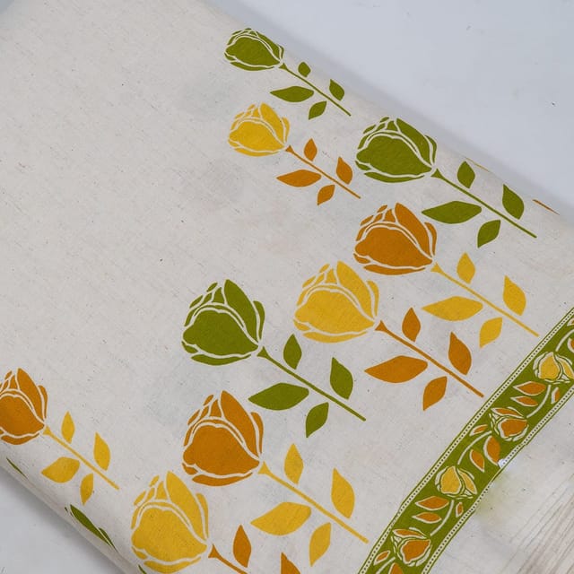 Green Color Cotton Flex Printed One Side Border Fabric (1Meter Cut Piece)