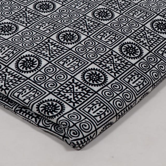 Black Color Cambric Cotton Printed Fabric (1.70Meter Cut Piece)