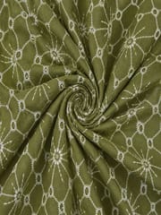 Olive green Daisy Web Pattern Schiffli Embroidered Fabric