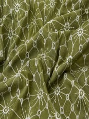 Olive green Daisy Web Pattern Schiffli Embroidered Fabric
