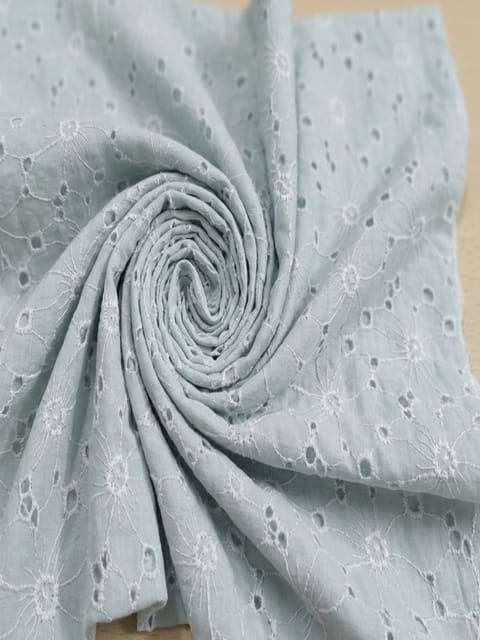 Light Blue Daisy Web Pattern Schiffli Embroidered Fabric