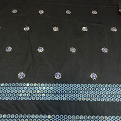 Navy Blue Colour Net Embroidered Fabric