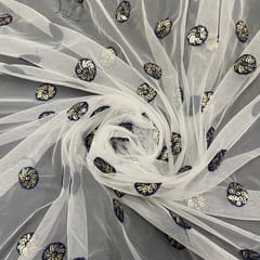 White Colour Net Embroidered Fabric