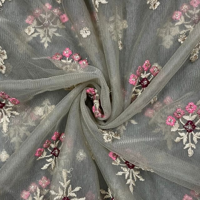 Light Brown Colour Net Embroidered Fabric