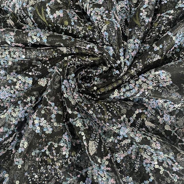 Multi Colour Net Embroidered Fabric