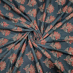 Dark Bottle Green Colour Cotton Cambric Printed Fabric
