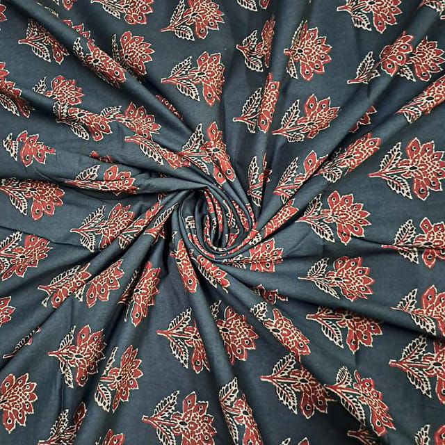 Dark Bottle Green Colour Cotton Cambric Printed Fabric
