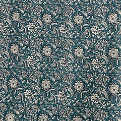 Peacock Blue Colour Cotton Cambric Printed Fabric