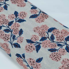 White and Peach Floral Design Cotton Blend Jacquard Fabric