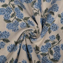 White and Blue Floral Design Cotton Blend Jacquard Fabric