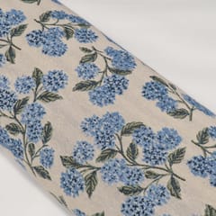 White and Blue Floral Design Cotton Blend Jacquard Fabric