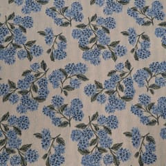 White and Blue Floral Design Cotton Blend Jacquard Fabric