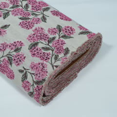 White and Pink Floral Design Cotton Blend Jacquard Fabric