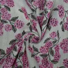 White and Pink Floral Design Cotton Blend Jacquard Fabric