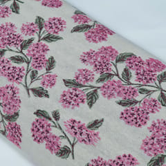 White and Pink Floral Design Cotton Blend Jacquard Fabric